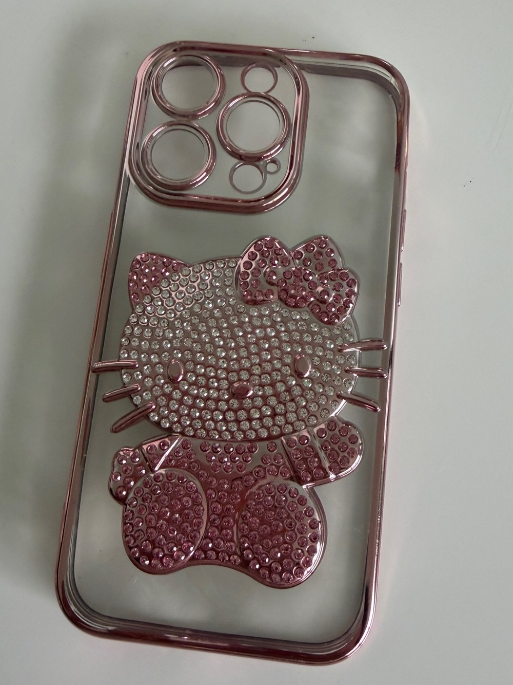 Hello Kitty Pink Rhinestone Clear Phone Case- iPhone 15 Pro